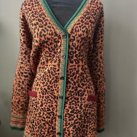 Zara Sweaters - Zara Leopard Print Cardigan with Green Trim